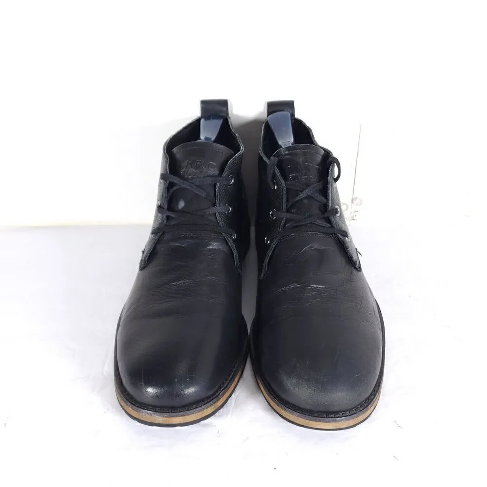 Andrew Marc Men's Nykanel US 11 Black Leather Lace-Up Ankle Chukka Boots
